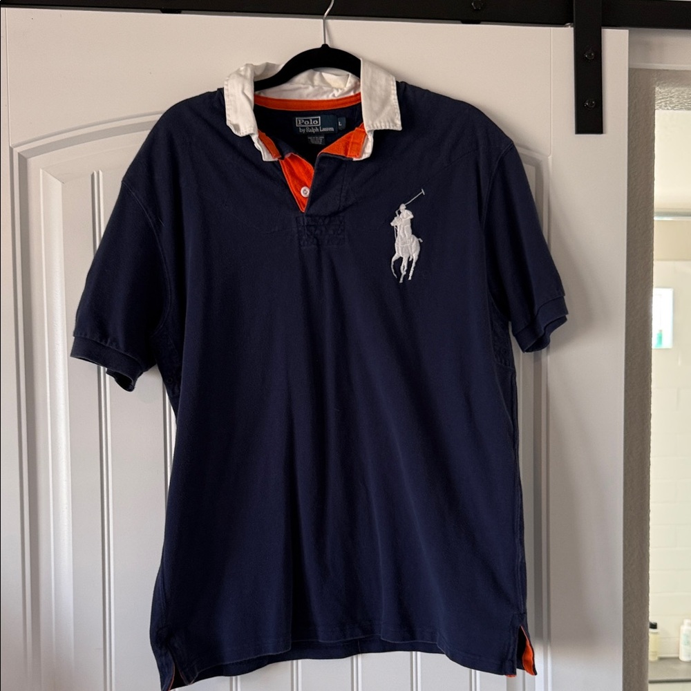 Navy Polo Shirt with White Logo